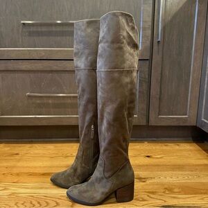New! Womens BP Luke Taupe Faux Suede Casual Over The Knee Heeled Boots